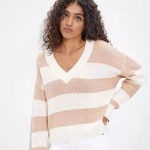 AE Striped V-Neck Cable Sweater